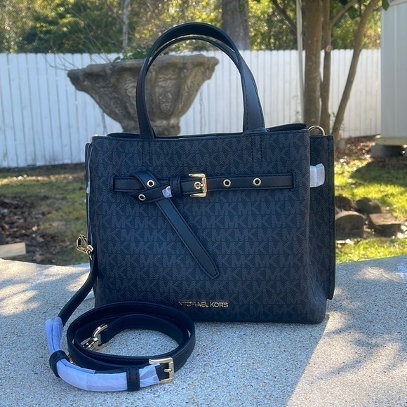 Michael Kors Handbags - Michael Kors Small Satchel Crossbody Bag Black MK Signature